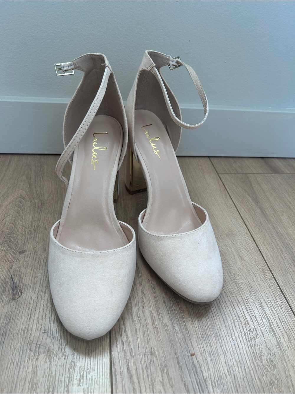 Lulu's Blush Cream Suede Ankle-Strap Block Heels